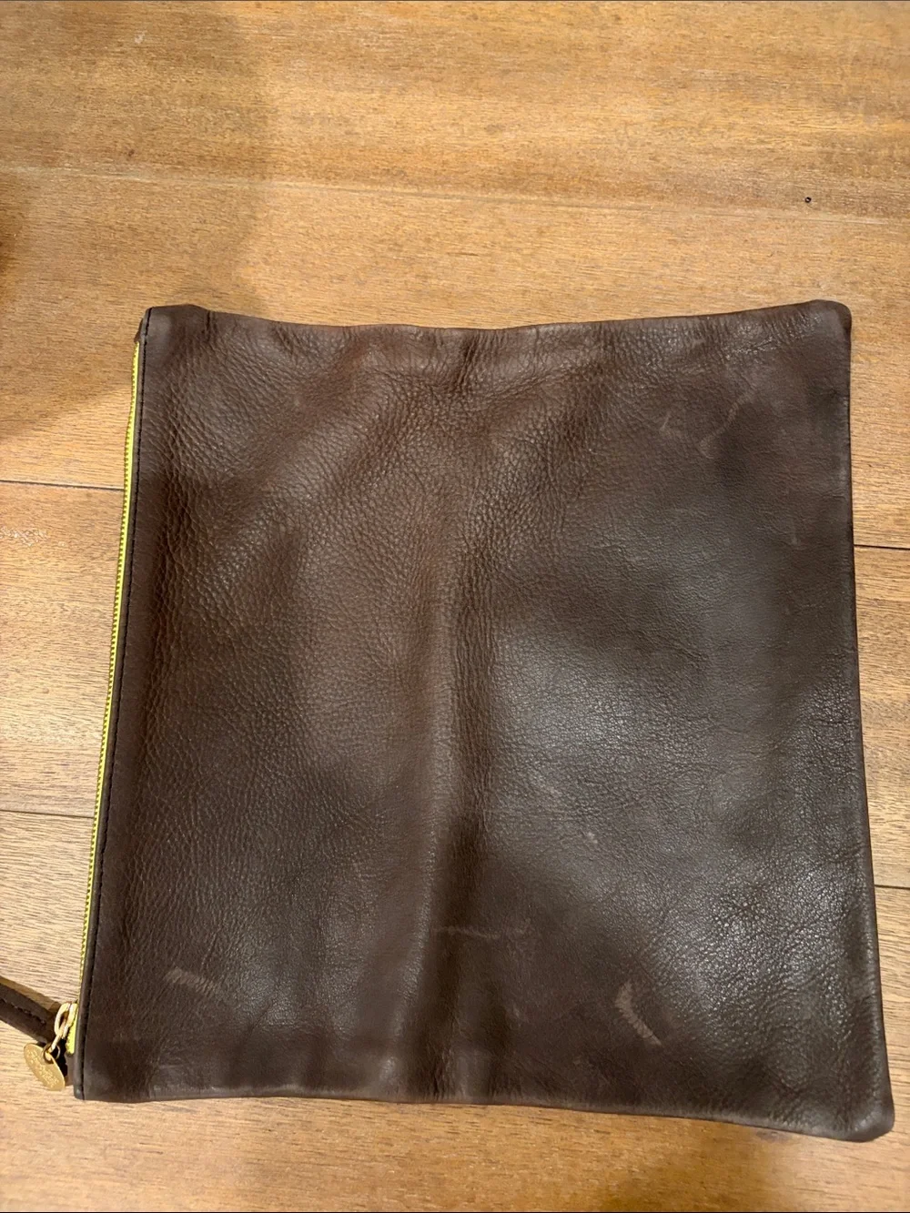 Men's Brown Leather Clutch with Yellow Zipper